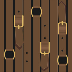 Vector seamless pattern with leather straps and clasps. Equestrian theme
