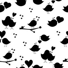 Seamless silhouette pattern of cartoon birds in love.
