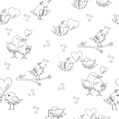 Collection of outline of cartoon birds in love. Valentine's Day
