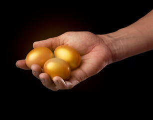 golden egg in the hand isolated on black