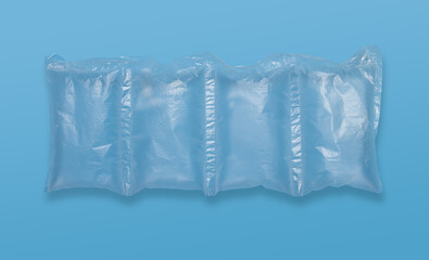 Air column cushion packing bags inflatable packaging shockproof air bubble bags on blue background