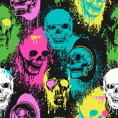 Paintings with skulls. Seamless pattern with vector hand drawn illustrations
