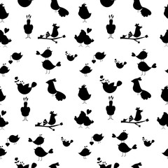 Seamless pattern silhouette of cartoon birds. Vector