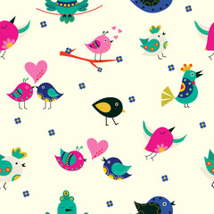 Seamless pattern of cartoon birds.