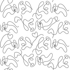 Abstract line art portraits. Seamless vector pattern with women faces