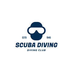 Scuba Diving Vector Logo Design Illustration of Under Water Swimming Equipment 