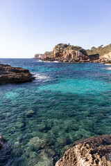 Beaches, cliffs and coves in the Mediterranean Sea on the island of Mallorca Spain. Palma de Mallorca.