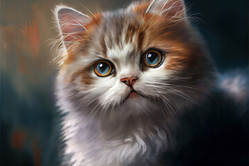 Fototapeta premium funny cute fluffy cat looking straight, illustration