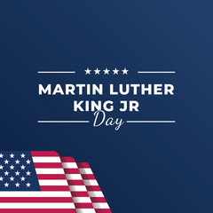 Martin Luther King Day post design with stars on dark blue gradient background with American flag vector illustration