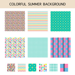 set of simple abstract geometric shapes patterns seamless in warm colors tone for hot summer background