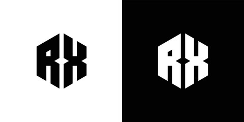 Letter R X Polygon, Hexagonal Minimal and Trendy Professional Logo Design On Black And White Background