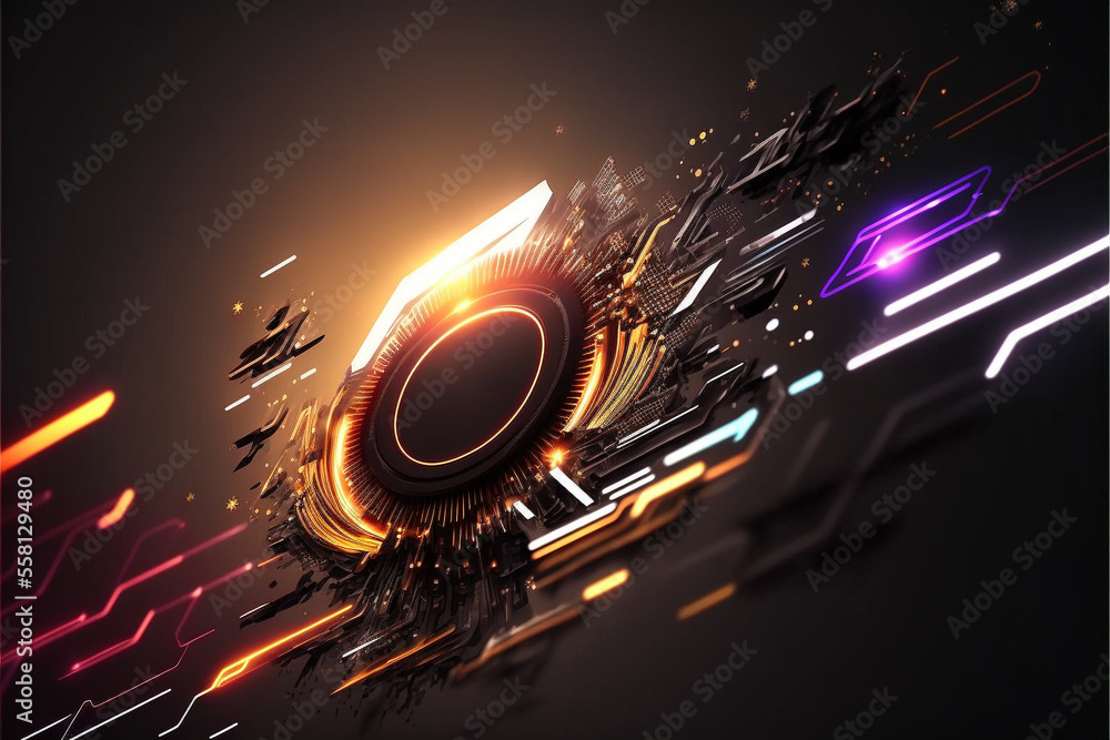 Wall mural futuristic abstract background with huds elements and glowing lights - created with generative ai te