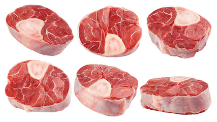 Sliced beef shank, osso bucco steak, isolated on white background, full depth of field, clipping path