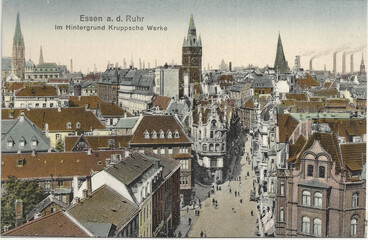 Essen Panorama um 1910 (original historische Ansicht) - obrazy, fototapety, plakaty