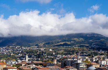 Fototapeta premium Trento, Italy - October 24th 2020: View of the city of Trento during a sunny day. Top view of the city.
