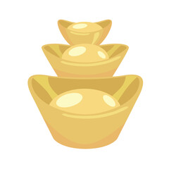 Aligned chinese new year gold sycees ingots vector illusration. Boat shaped yuanbao as symbol of prosperity and wealth for lunar new year.
