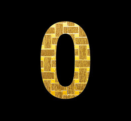 Number zero in gold shiny textured paper