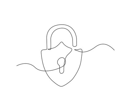 Continuous one line drawing of metal padlock. Padlock security sign symbol vector illustration.