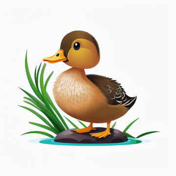 Cartoon duck illustration for kids or designs. Generative AI.