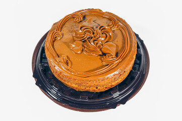 Round biscuit cream cake isolate on white background top view.
