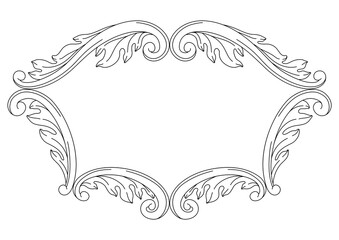 Decorative floral frame in baroque style. Black curling plant.