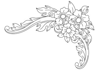 Decorative floral element in baroque style. Black curling plant.