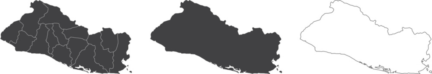 set of 3 maps of El Salvador - vector illustrations