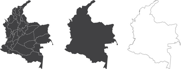 set of 3 maps of Colombia - vector illustrations