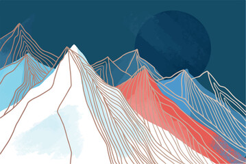 illustration of line abstract mountains with blue and orange rough texture	
