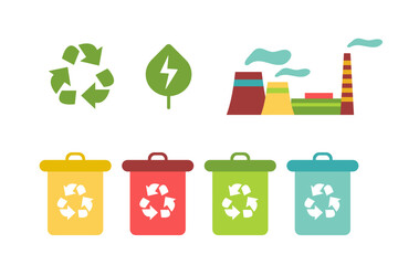 Green recycling icons vector. Ecology set, garbage sorting. Ecology ploblem, recycling sign