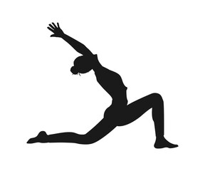 Silhouette person practicing yoga, low lunge pose yoga, woman vector	
