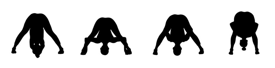 Obraz premium Yoga poses collection. Black shadow. Female woman girl. Vector illustration in cartoon flat style isolated on white background.