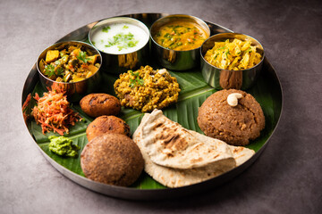 Millet Food thali or platter is an Indian vegetarian age old way of eating