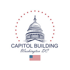 United States Capitol building icon in Washington DC isolated on white backgrpound