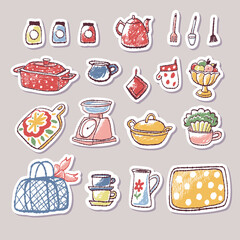A set of stickers with kitchen accessories.