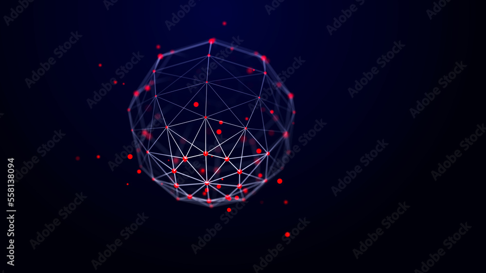 Poster futuristic twisted sphere made of lines and dots. technological background. data transmission networ