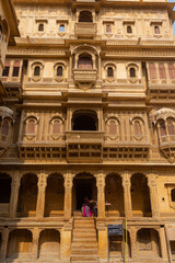 Fototapeta premium The Beautiful Architecture of Patwon Ki Haveli, Golden Marble Monument, Jaisalmer, Rajasthan, India.