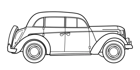 Foto op Plexiglas Classic retro car of 50s, 60s. Side view. Outline doodle vector illustration. Automotive concept in vintage sketch style © Anton Baranovskyi