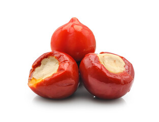 Ricotta cheese stuffed cherry pepper isolated on white background   
