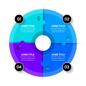 Infographic template. Circle divided into 4 parts with text