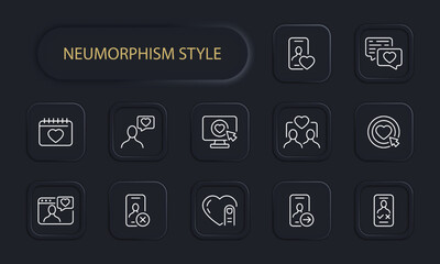 Communication set icon. Dating site, phone, networking, swipe, like, dislike, dating, sms. feedback concept. Neomorphism style. Vector line icon for Business