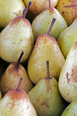 Pear exposed on the market shelf. Sao Paulo city, Brazil