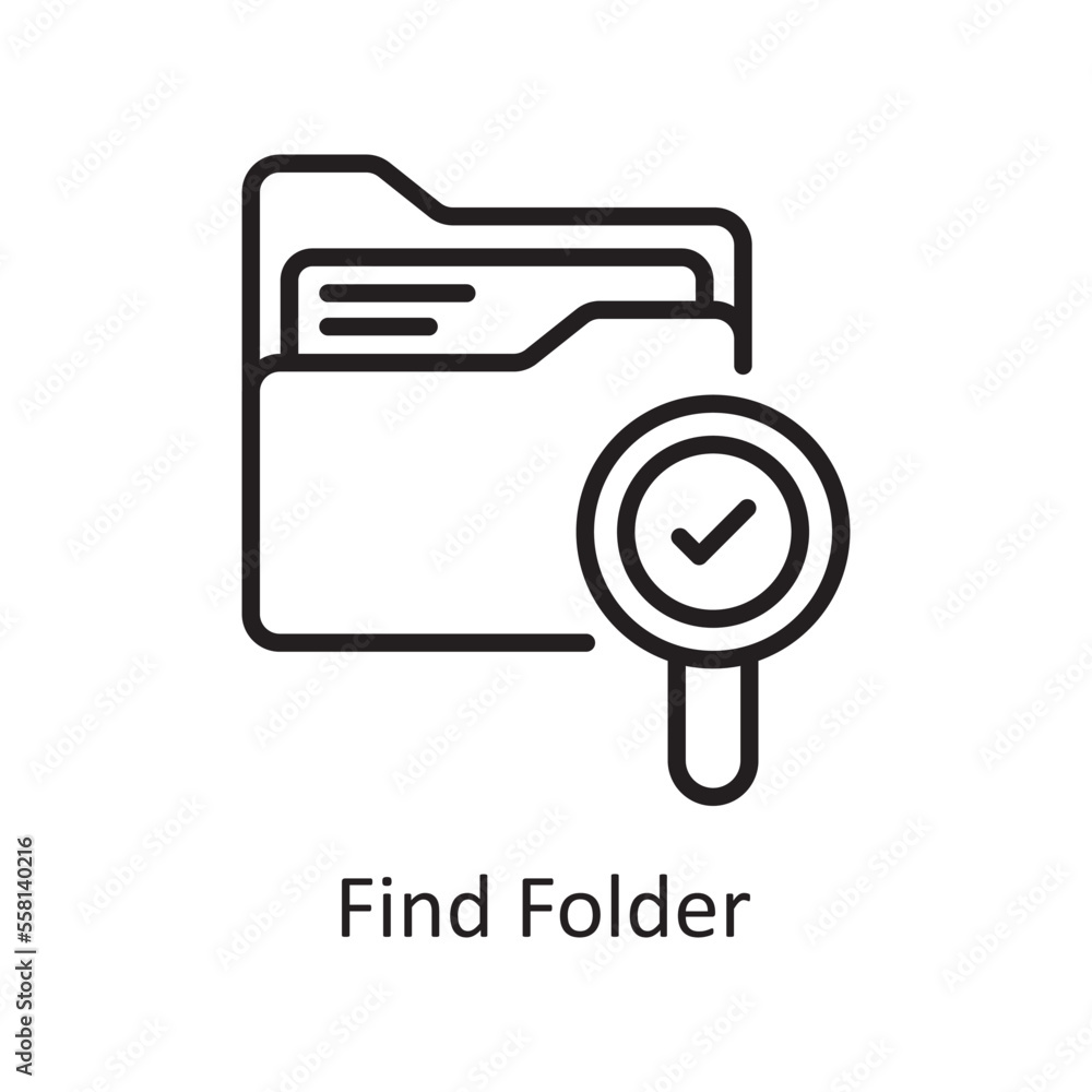 Poster find folder vector outline icon design illustration. business and data management symbol on white ba
