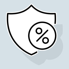 Shild with percentage line icon. Annual, banking system, agreement, discount, loan, cashback, calculator, earnings, time, deposit, file. Money concept. Vector sticker line icon on white background