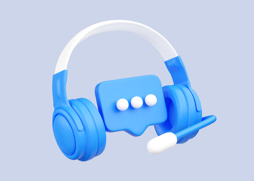 Support service 3d render icon - operator headphones with microphone for costumer communication. Wireless earphone