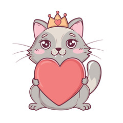 Kawaii cute valentines cat holding a heart in its paws
