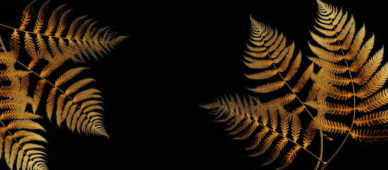 tropical gold leaf forest glow in the dark background. High contrast. 3d illustration