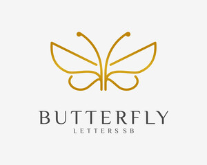 Butterfly Beautiful Wing Fly Insect Gold Classy Luxury with Letter SB Initials Vector Logo Design