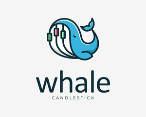 Whale Humpback Ocean Sea Pacific Candlestick Trade Chart Forex Cartoon Mascot Vector Logo Design
