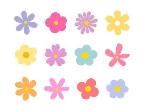 Cute flowers icons set illustration.